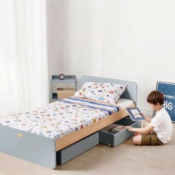 Pine Wood Single Child Bed Simple Wooden Kids Bed with Underbed Drawers