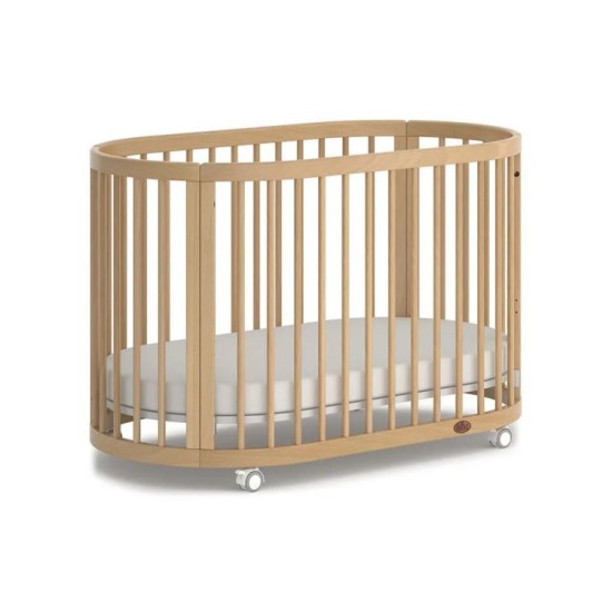 Adjustable Height Oval Newborn Baby Crib Wooden Cot with Wheels