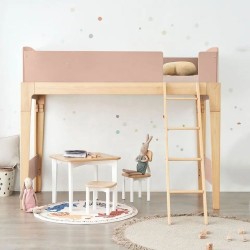 Functional Kids Home Furniture Full Size Wood Corner Loft Bed With Stairs