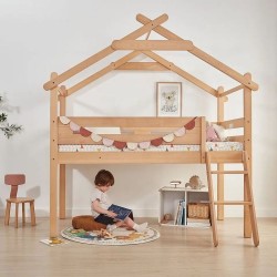 Twin Size Wood Treehouse Single Kids Loft Bed House For Children