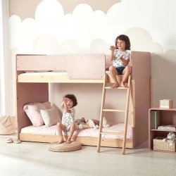  Bunk Bed Can Be Split into two Single Beds Pink Wooden Kids Bunk Bed with Slanted Ladder